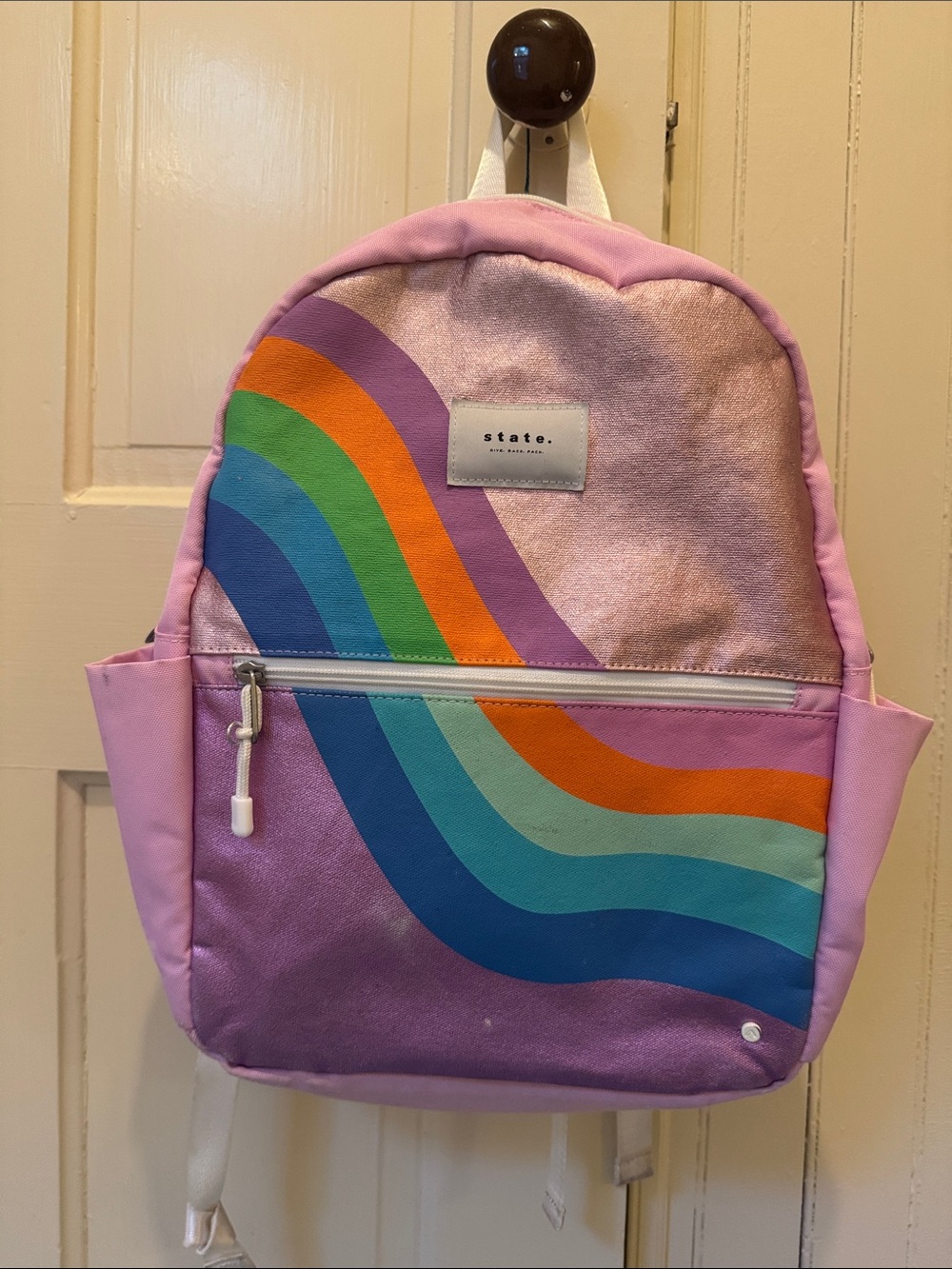 STATE Kids Lavender Pink Backpack with Rainbow Wave